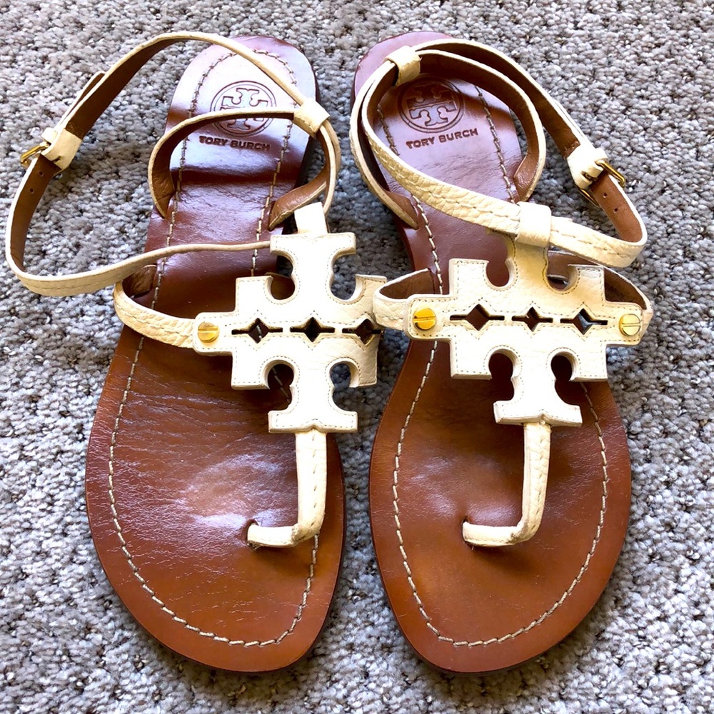 Tory Burch Logo white leather sandals